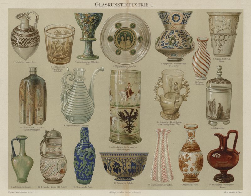 Glassvarer (farge litho) av German School