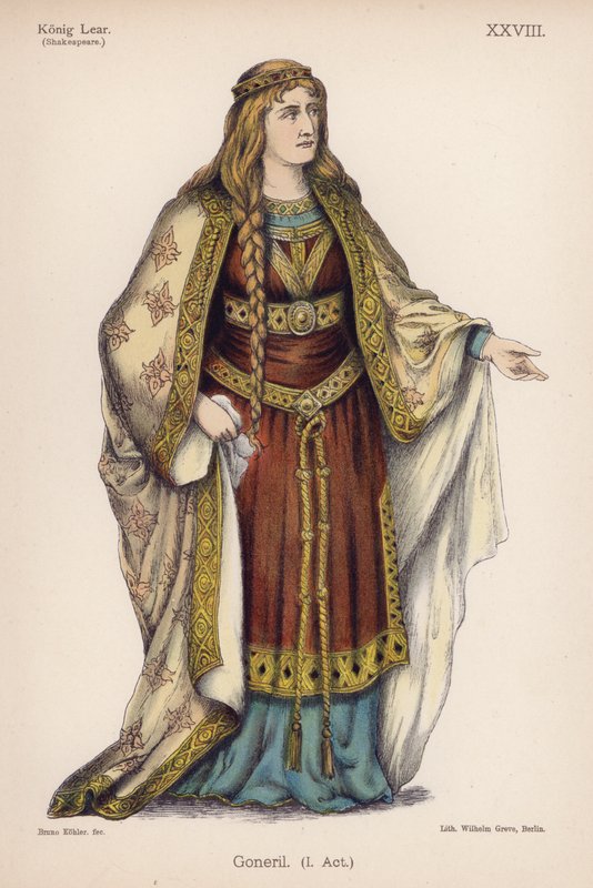 Goneril, fra Shakespeares King Lear (farge litho) av German School