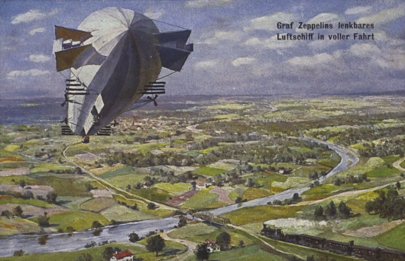 Graf Ferdinand von Zeppelins luftskip på flukt av German School
