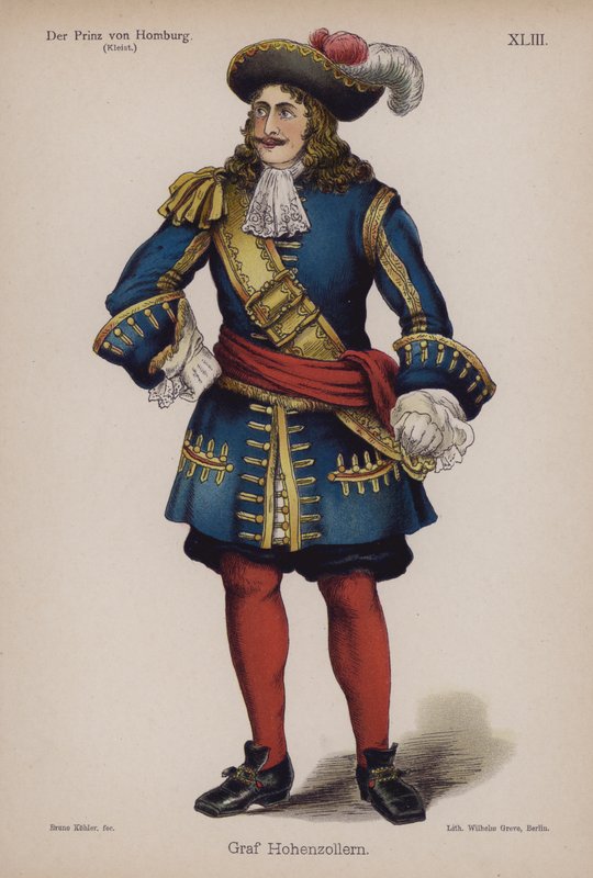 Graf Hohenzollern, fra Der Prinz von Homburg (Prinsen av Homburg) av Heinrich von Kleist (farge litho) av German School