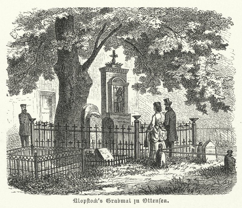 Grav til den tyske poeten Friedrich Gottlieb Klopstock, Ottensen, Hamburg (gravering) av German School