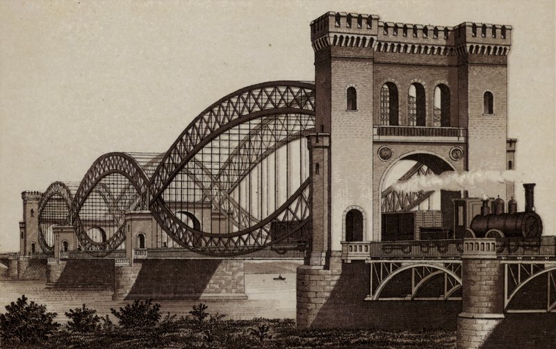 Hamburg: Eisenbahn-Elb-Brucke, Jernbanebroen over Elben (litho) av German School
