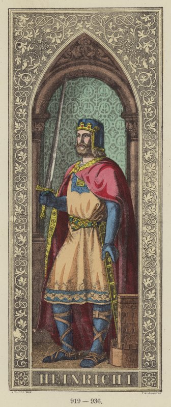 Heinrich I, 919-936 (farget gravering) av German School