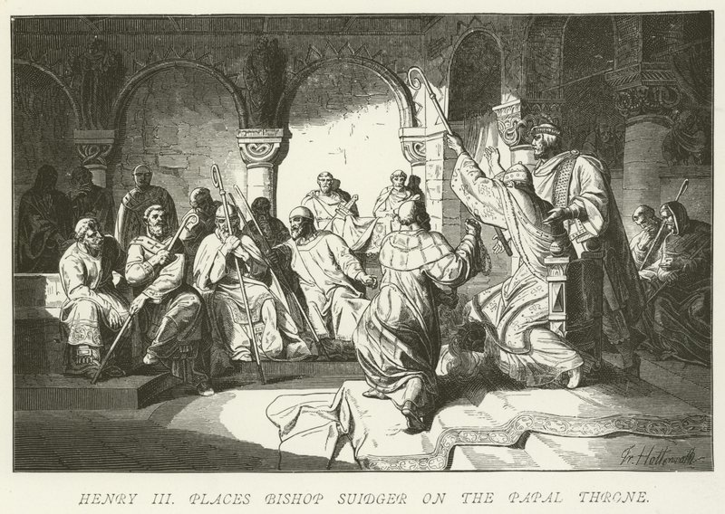 Henry III plasserer biskop Suidger på den pavelige tronen av German School