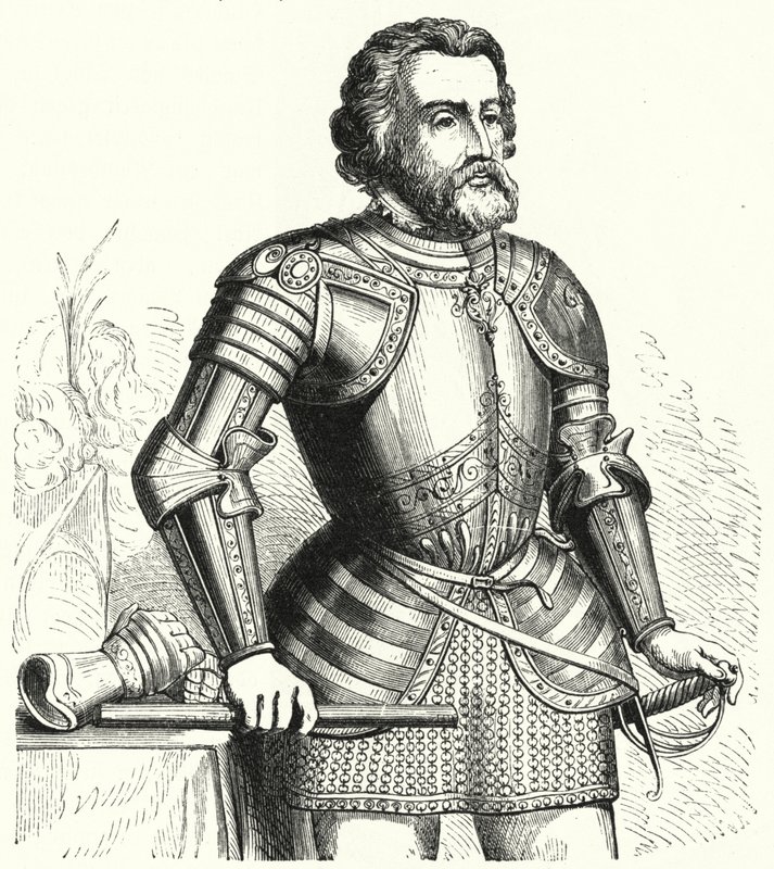 Hernan Cortes , spansk conquistador (gravering) av German School