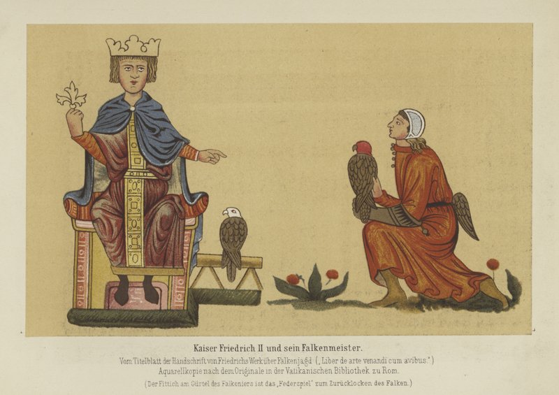 Den hellige romerske keiser Frederick II og hans falkemester, 1200-tallet av German School