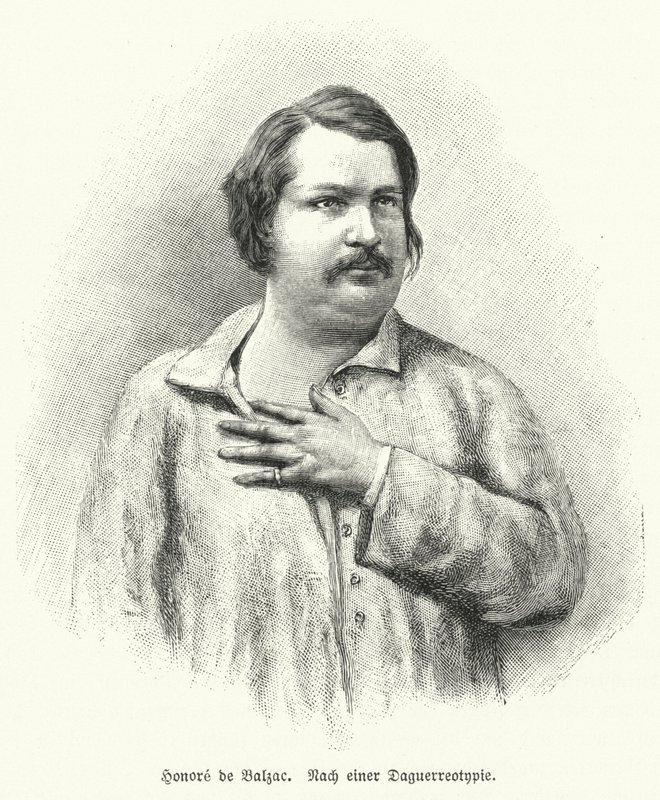 Honore de Balzac , fransk romanforfatter og dramatiker (litho) av German School