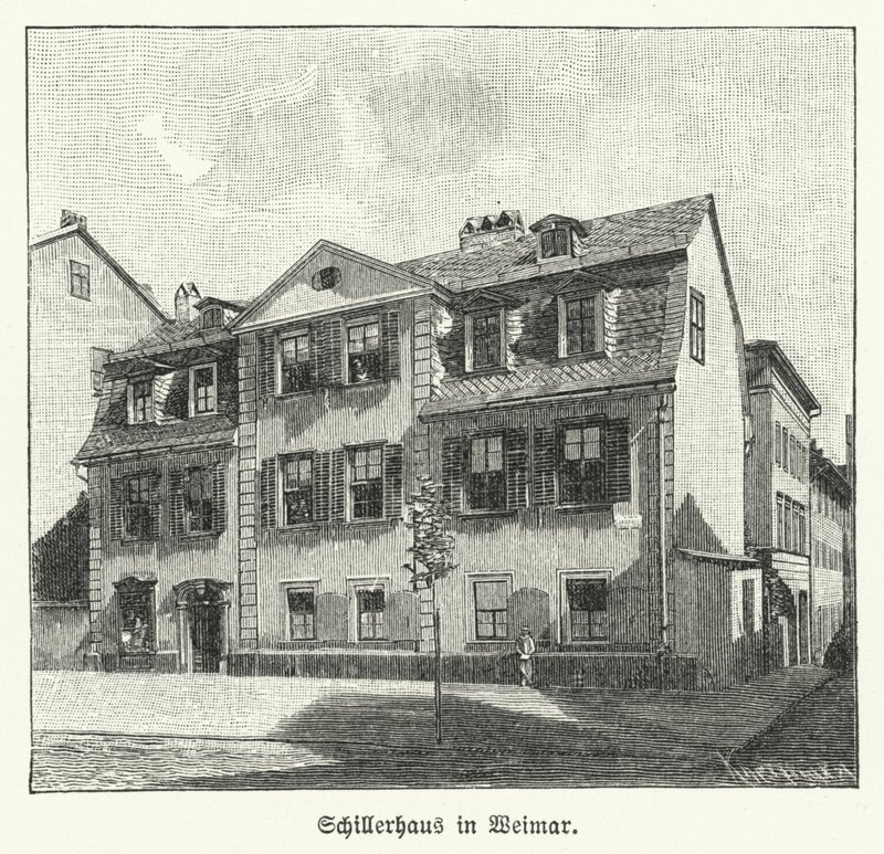 Poetens, dramatikeren og filosofen Friedrich Schillers hus, Weimar, Tyskland (litho) av German School