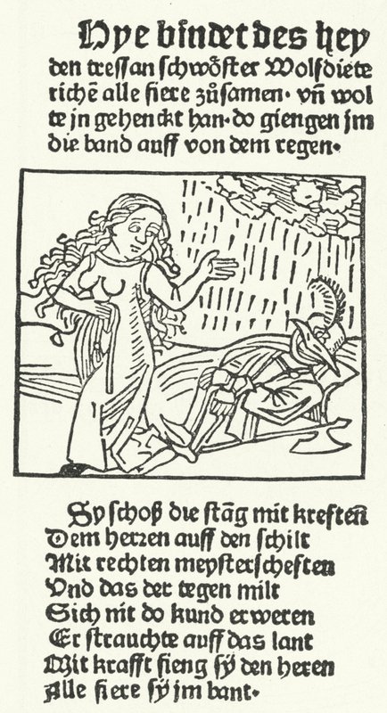 Illustrasjon fra historien om den romantiske helten Wolfdietrich, utgitt av Hans Schoensperger i Augsburg i 1491 (gravering) av German School
