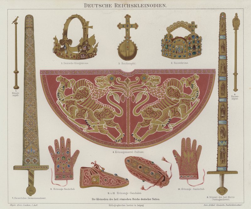 Imperial regalia av Det hellige romerske rike (farge litho) av German School