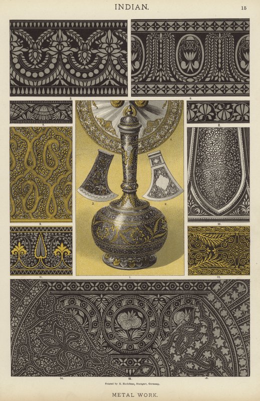 Indisk, metallarbeid (farge litho) av German School