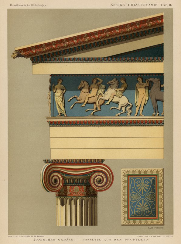 Ionisk entablatur (farge litho) av German School