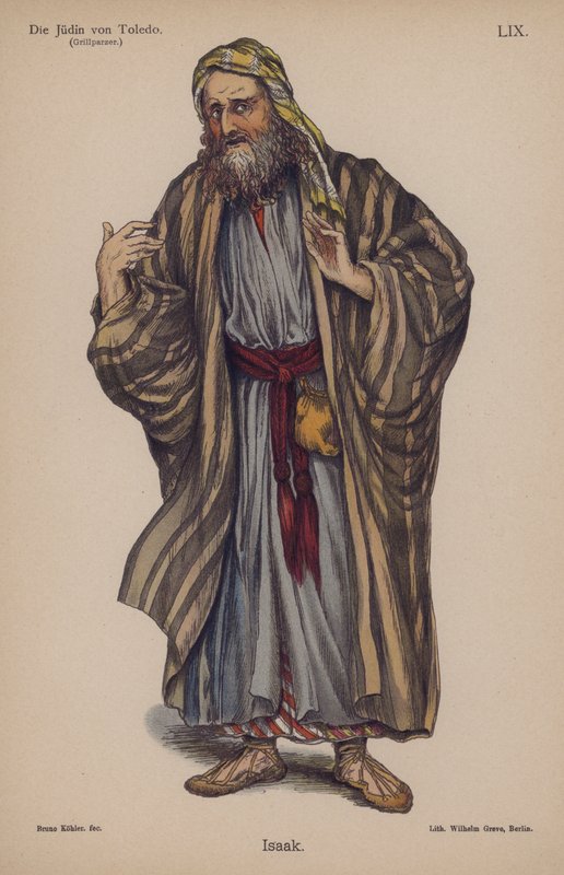Isaac, fra Die Judin von Toledo (Jødinnen i Toledo) av Franz Grillparzer (farge litho) av German School