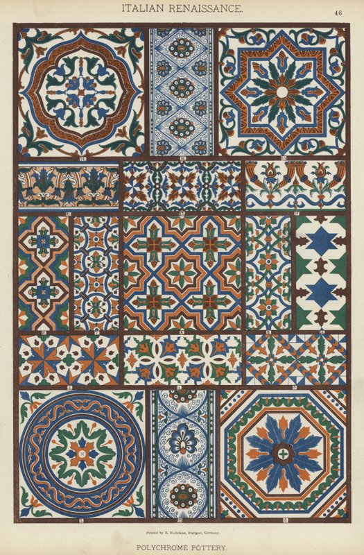 Italiensk renessanse, polykrom keramikk (litho-farge) av German School