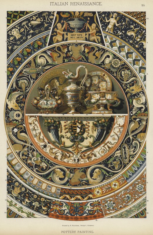 Italiensk renessanse, keramikkmaleri (litho-farge) av German School