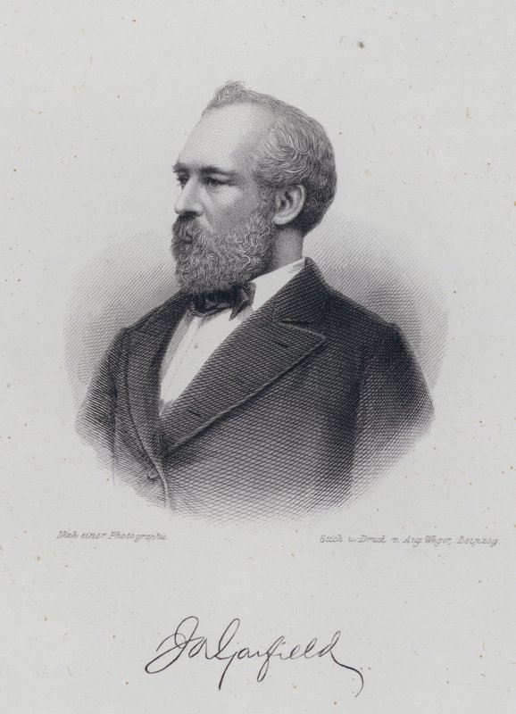 James A Garfield , amerikansk politiker og 20. president i USA (gravering) av German School