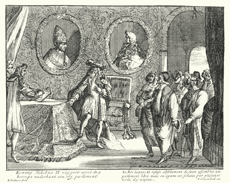 James II av England nekter å la parlamentet sitte (gravering) av German School