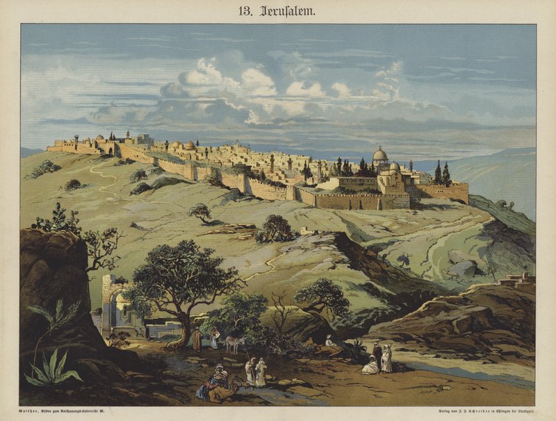 Jerusalem (farge litho) av German School
