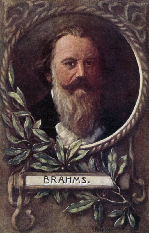 Johannes Brahms , tysk komponist og pianist (farge litho) av German School