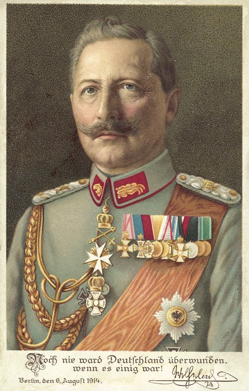 Kaiser Wilhelm II av Tyskland (farge litho) av German School