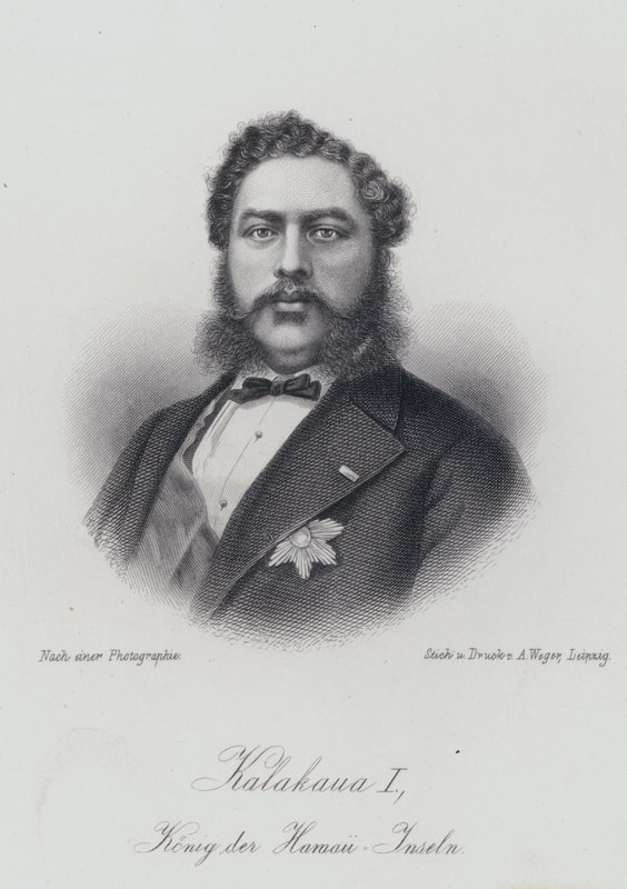 Kalakaua I, kongen av Hawaii-øyene (gravering) av German School