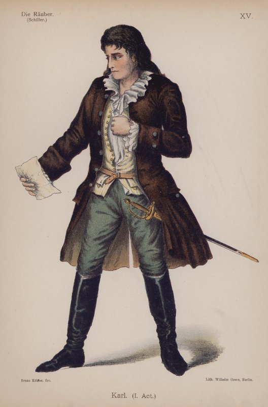 Karl, fra Die Rauber (Røverne) av Friedrich Schiller (farge litho) av German School