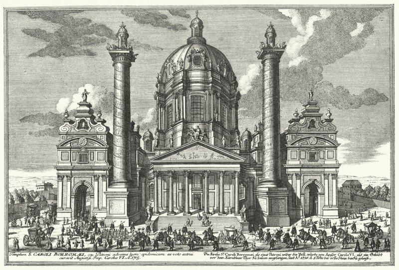 Karlskirche (St Charles Church), Wien (gravering) av German School