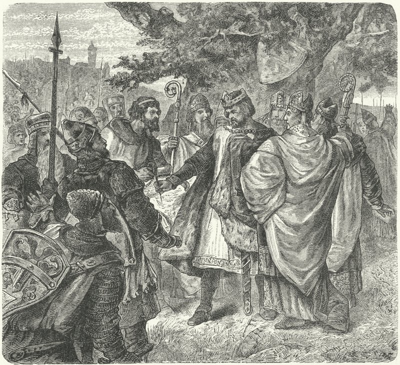 Kong John samtykker til Magna Carta, Runnymede av German School
