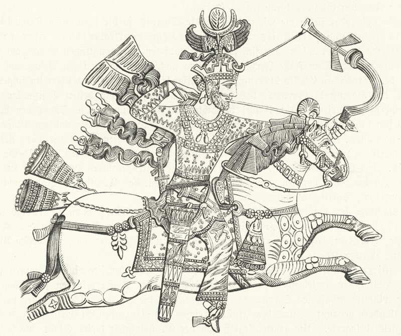 Kong Peroz I av Persia til hest (gravering) av German School