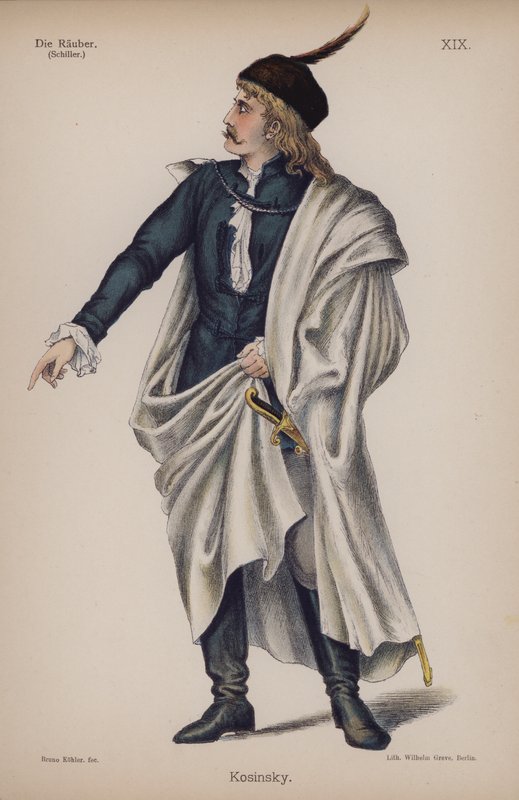 Kosinsky, fra Die Rauber (Røverne) av Friedrich Schiller (farge litho) av German School