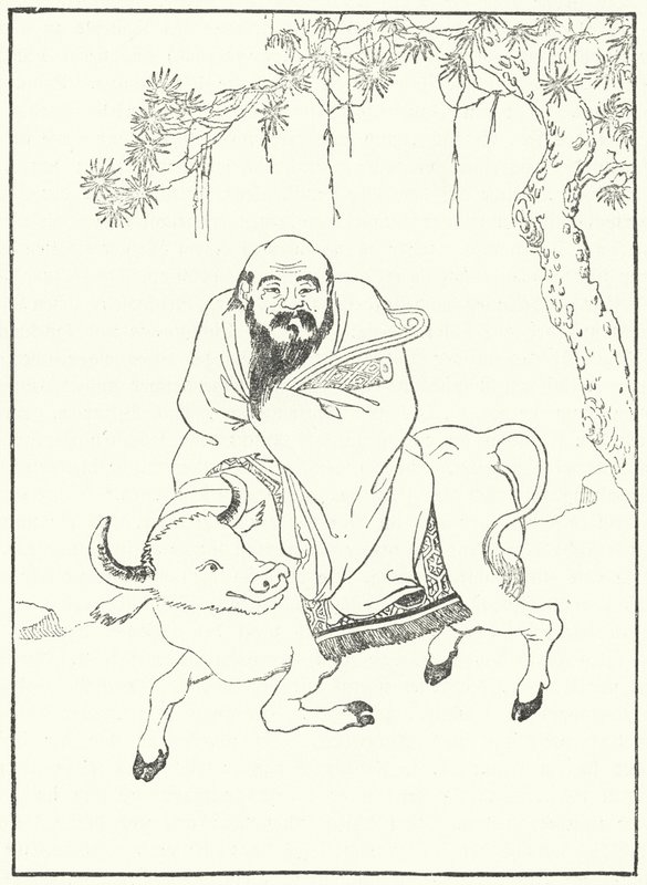 Laozi, gammel kinesisk filosof, på en vannbøffel (gravering) av German School