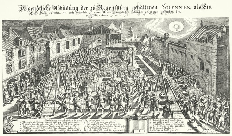 Nedlegging av grunnsteinene til en ny protestantisk kirke i Regensburg av German School