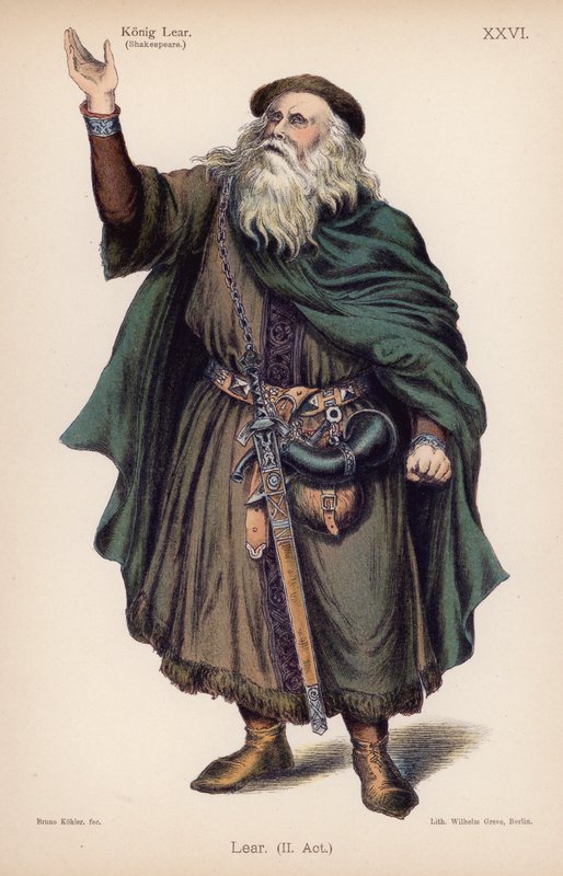 Lear, King of Britain, fra Shakespeares King Lear (farge litho) av German School