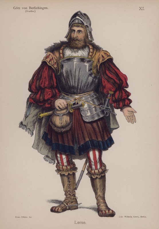 Lerse, fra Gotz von Berlichingen av Goethe (farge litho) av German School