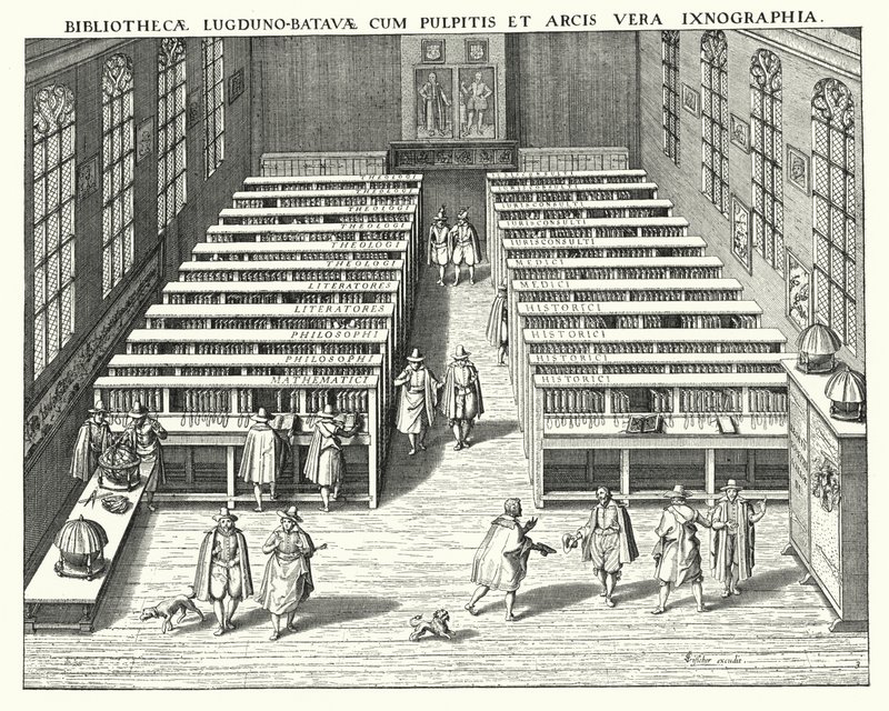 Bibliotek ved Universitetet i Leiden (gravering) av German School