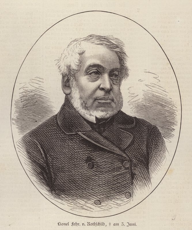 Lionel de Rothschild , britisk bankmann, politiker og filantrop (gravering) av German School
