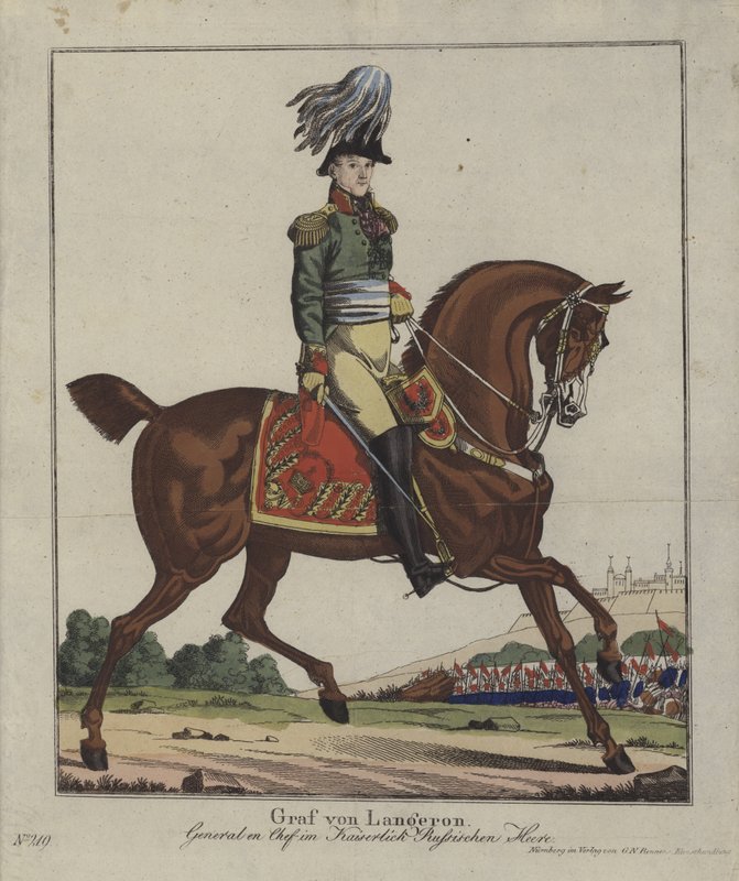Louis Alexandre Andrault de Langeron , fransk general i den russiske hæren (farget gravering) av German School