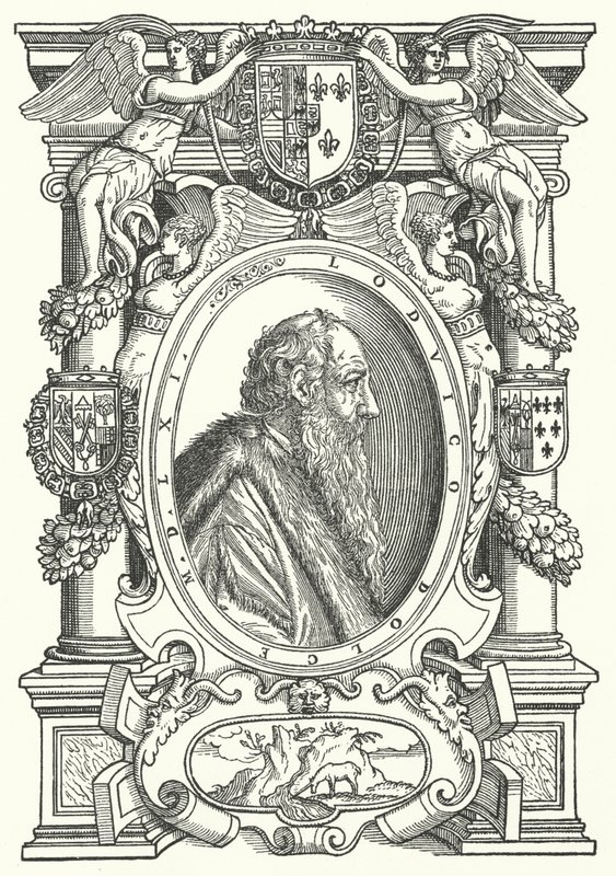 Ludovico Dolce , italiensk forfatter, maleriteoretiker og humanist (gravering) av German School