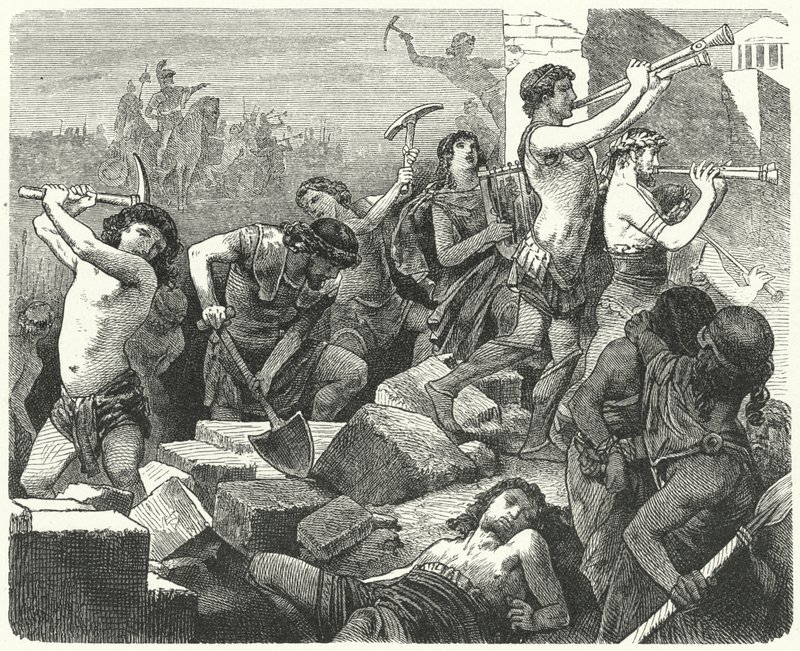 Lysander beordrer at Athens murer skal rives (gravering) av German School
