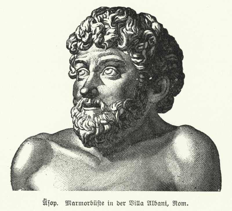 Marmorbyste av Aesop (c620-564 f.Kr.), antikkens gresk fabulist (litho) av German School