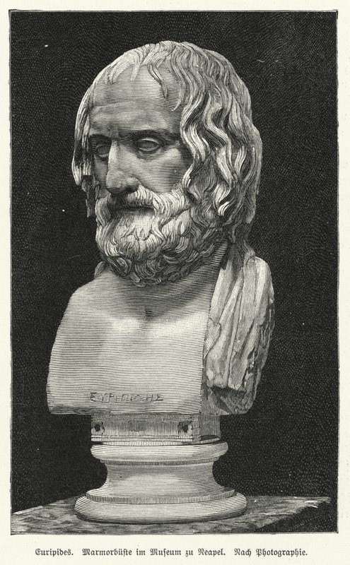Marmorbyste av Euripides, eldgammel gresk dramatiker (litho) av German School
