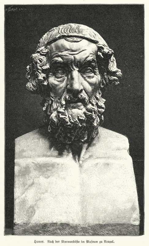 Marmorbyste av Homer, eldgammel gresk poet (litho) av German School