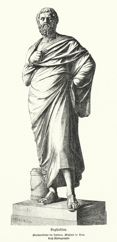 Marmorstatue av Sofokles, antikkens gresk dramatiker (litho) av German School