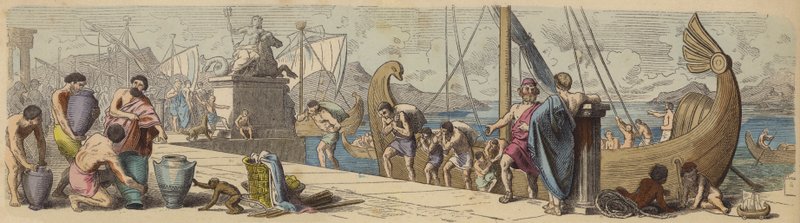 Maritim handel i antikkens Hellas (farget gravering) av German School