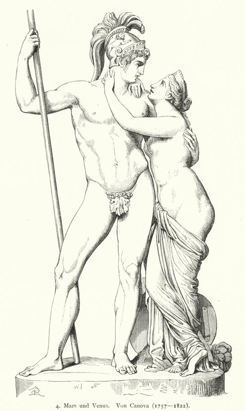 Mars og Venus , marmorskulptur av den italienske nyklassisistiske billedhuggeren Antonio Canova (gravering) av German School