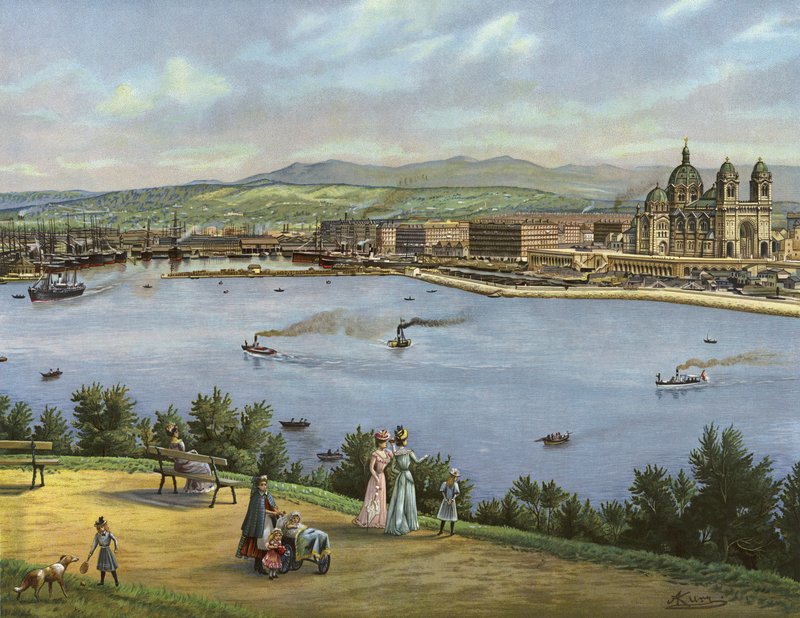 Marseille, Frankrike (kromolitho) av German School