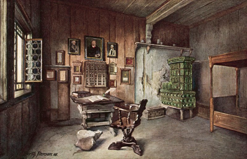 Martin Luthers studie i Wartburg, Eisenach, Tyskland av German School