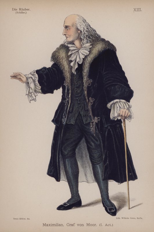 Maximilian, grev von Moor, fra Die Rauber (Røverne) av Friedrich Schiller (farge litho) av German School