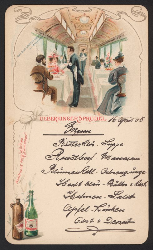 Menykortreklame Ueberkinger musserende mineralvann (farge litho) av German School