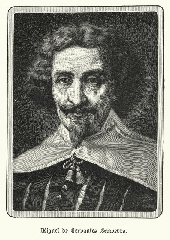 Miguel de Cervantes Saavedra , spansk romanforfatter (litho) av German School